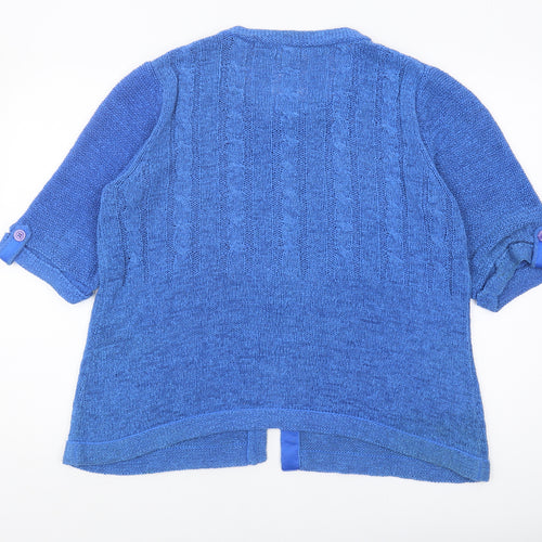 CC Women's Blue Cardigan XL Cable-Knit Round Neck
