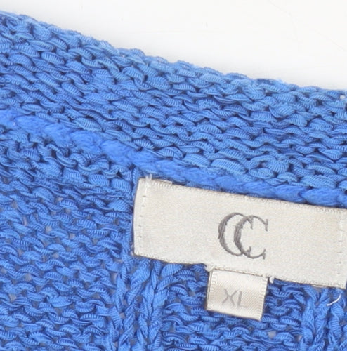 CC Women's Blue Cardigan XL Cable-Knit Round Neck