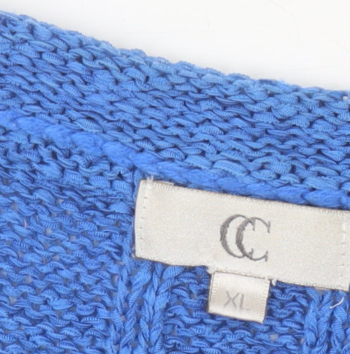 CC Women's Blue Cardigan XL Cable-Knit Round Neck