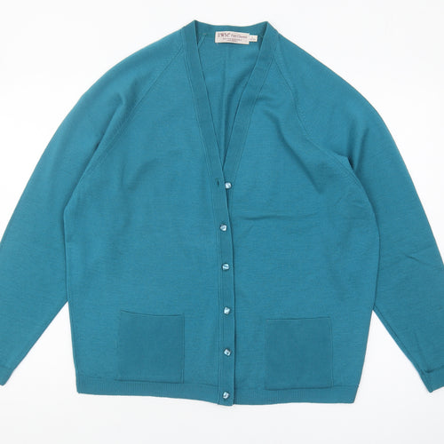 EWM Women's Blue Cardigan Large Wool Knit