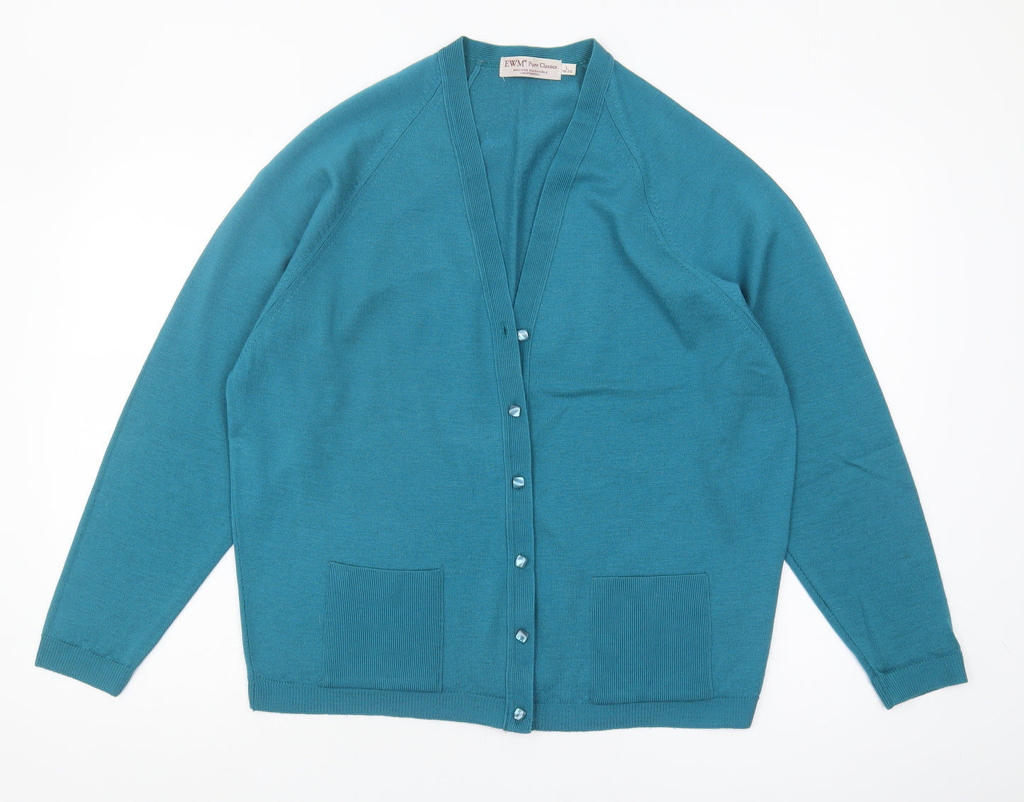 EWM Women's Blue Cardigan Large Wool Knit