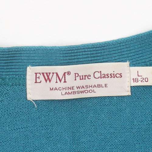 EWM Women's Blue Cardigan Large Wool Knit