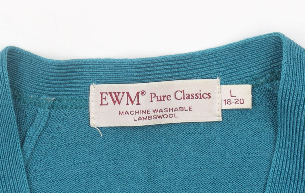 EWM Women's Blue Cardigan Large Wool Knit
