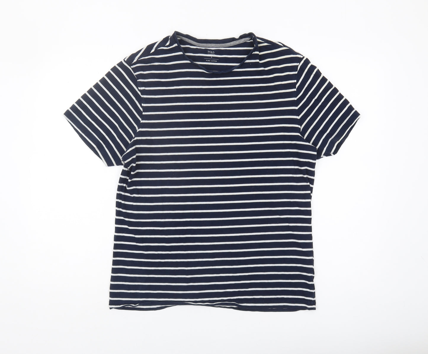 Marks and Spencer Men's Blue Striped T-Shirt, Size S