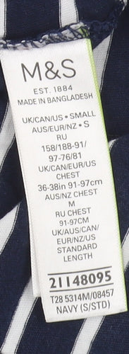 Marks and Spencer Men's Blue Striped T-Shirt, Size S