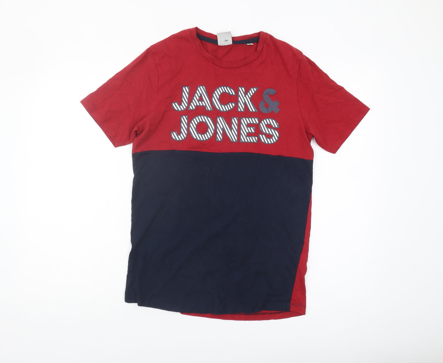 Jack & Jones Men's Red Blue Colourblock T-Shirt, Size S