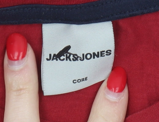 Jack & Jones Men's Red Blue Colourblock T-Shirt, Size S
