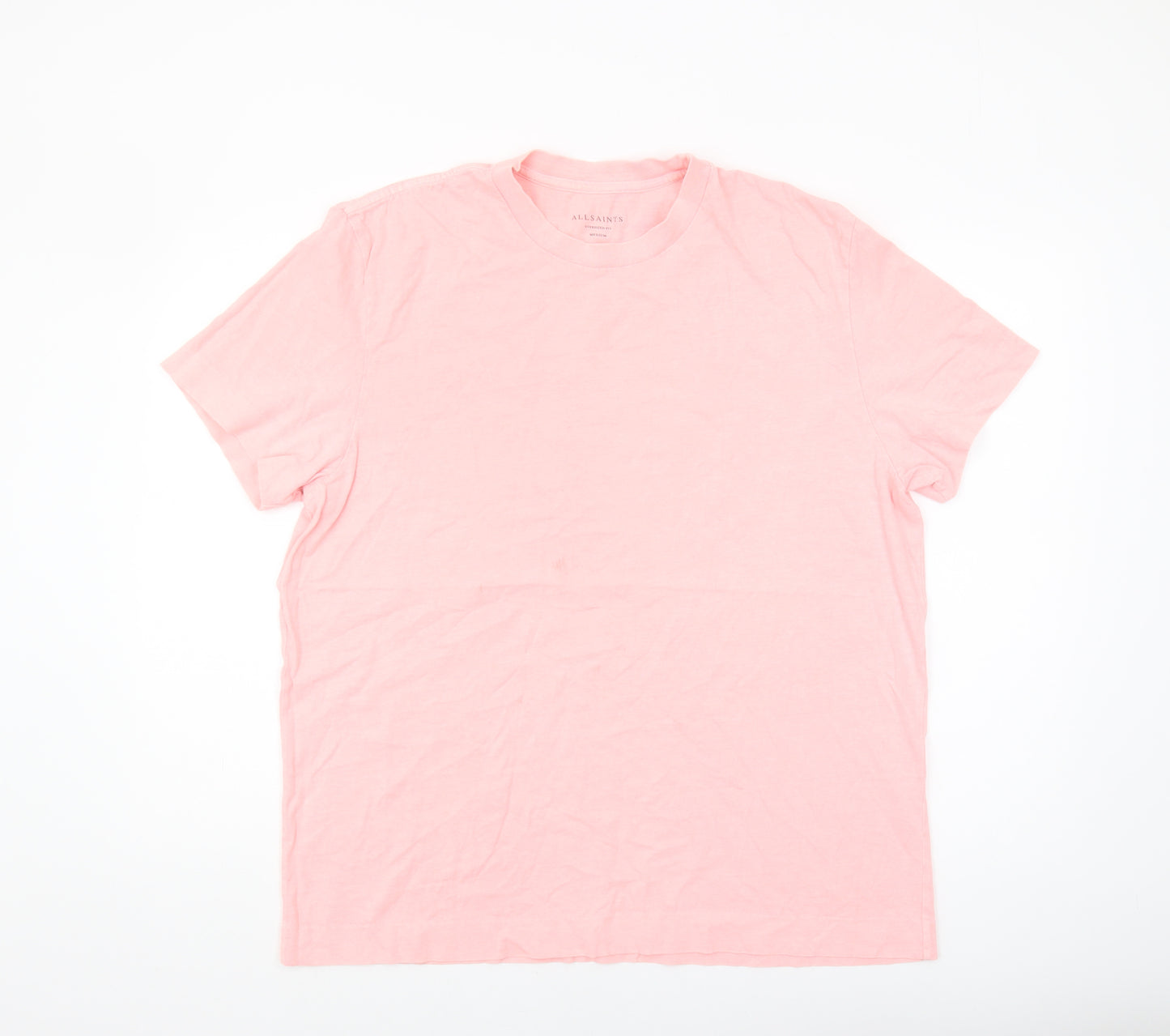 AllSaints Men's Pink Crew Neck Oversized T-Shirt Medium