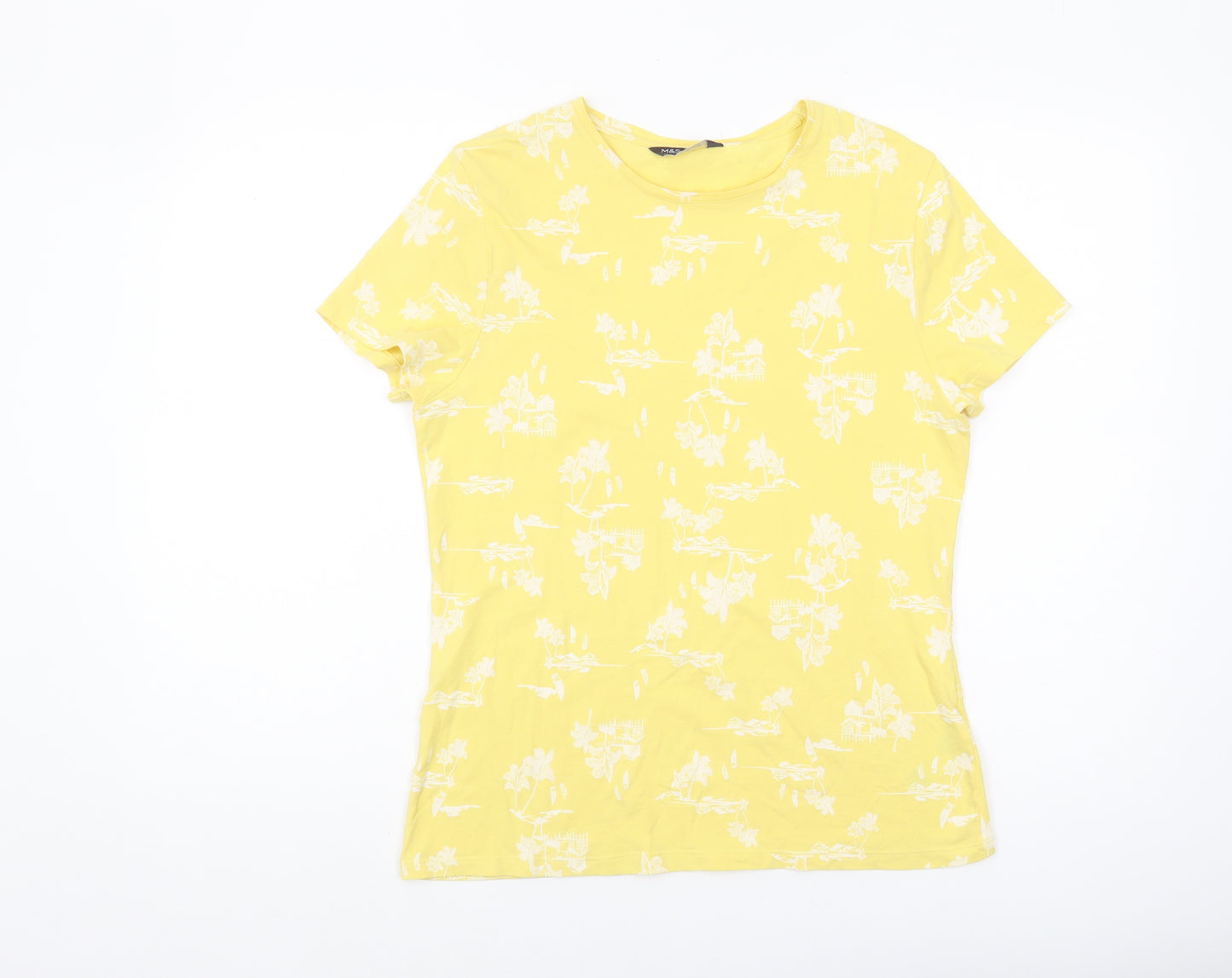 Marks and Spencer Women's Yellow Floral T-Shirt, Size 14