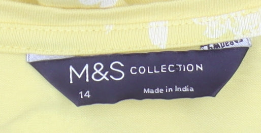 Marks and Spencer Women's Yellow Floral T-Shirt, Size 14