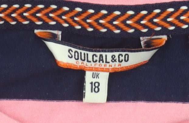 SoulCal & Co Women's Pink Blue Striped T-Shirt Size 18