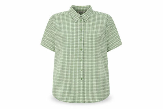 Front view of Joie de Vivre Women's Green Check Button-Up Shirt, size 18