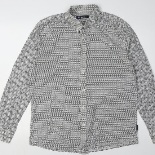 Ben Sherman Men's Ivory Geometric Long Sleeve Shirt - L