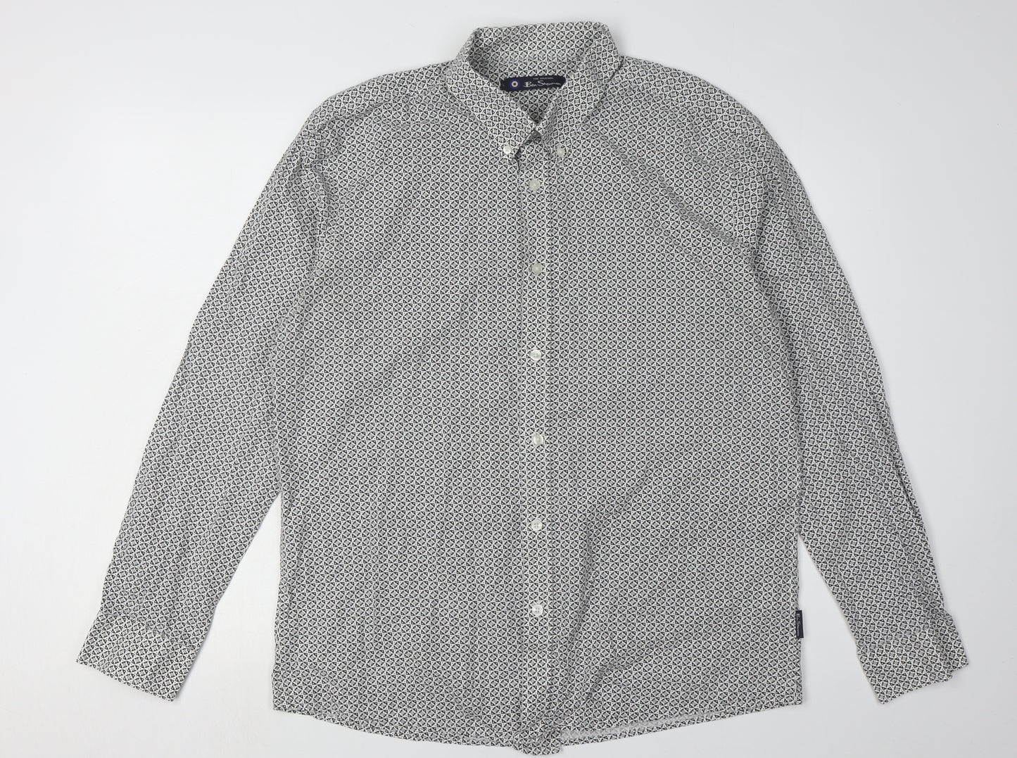 Ben Sherman Men's Ivory Geometric Long Sleeve Shirt - L