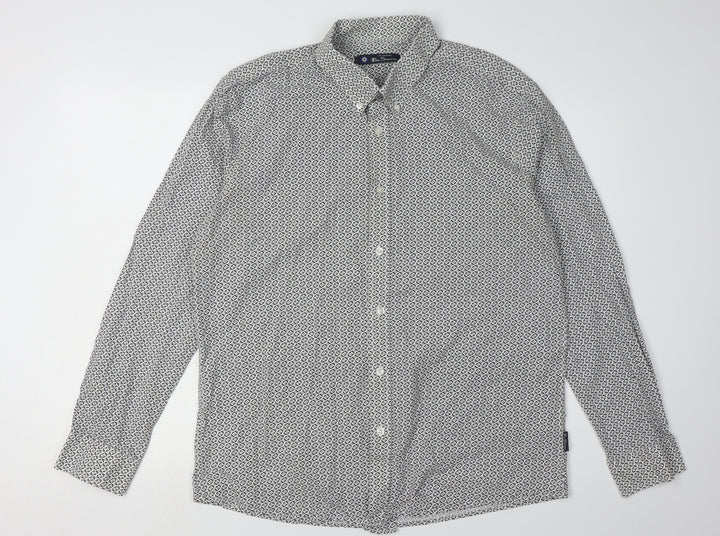 Ben Sherman Men's Ivory Geometric Long Sleeve Shirt - L