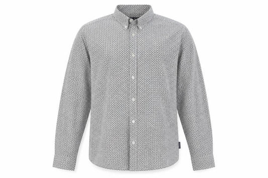 Front view of Ben Sherman Men's Ivory Geometric Long Sleeve Shirt - L