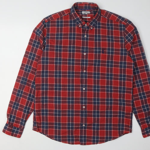 Next Men's Red Check Long Sleeve Shirt, Size L, Cotton Casual