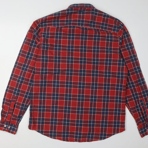 Next Men's Red Check Long Sleeve Shirt, Size L, Cotton Casual