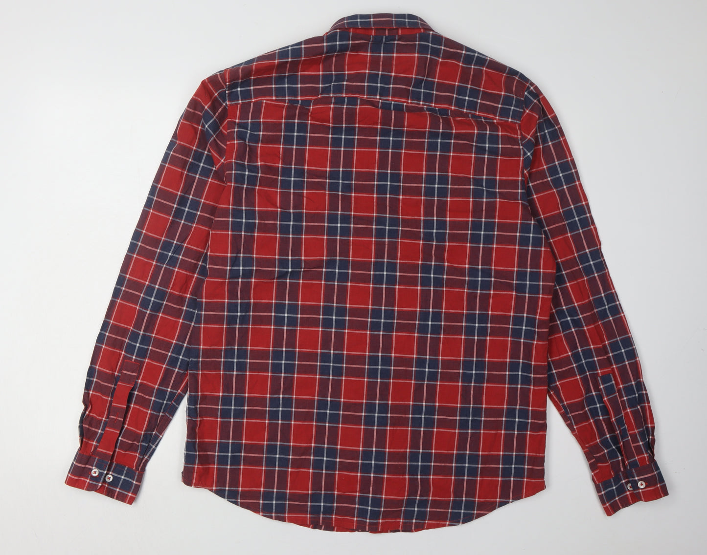 Next Men's Red Check Long Sleeve Shirt, Size L, Cotton Casual