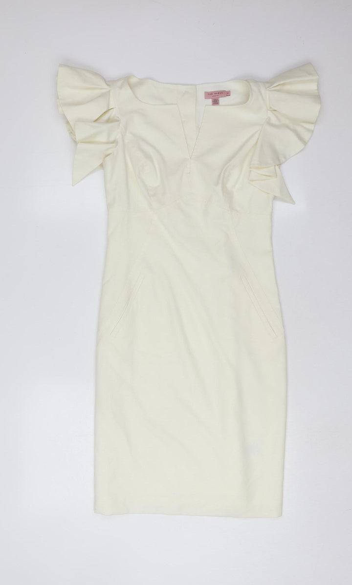 Ted Baker Women's Ivory Flutter Sleeve Shift Dress