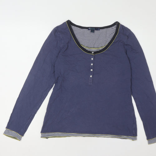 Boden Women's Blue Striped Henley Long Sleeve T-Shirt