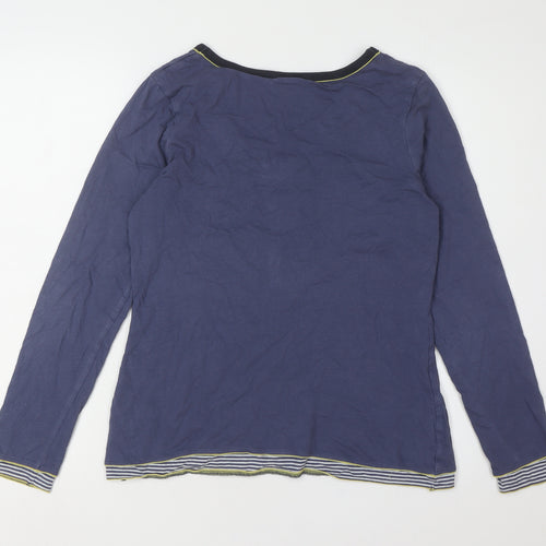 Boden Women's Blue Striped Henley Long Sleeve T-Shirt