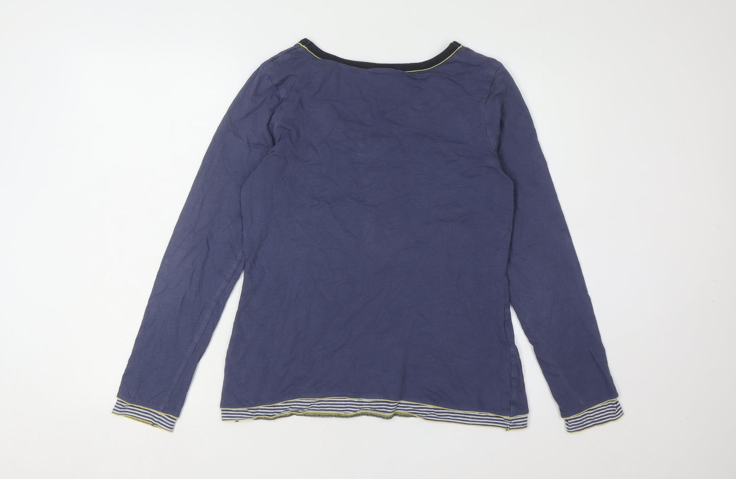 Boden Women's Blue Striped Henley Long Sleeve T-Shirt