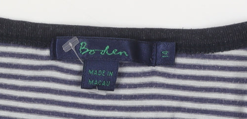 Boden Women's Blue Striped Henley Long Sleeve T-Shirt