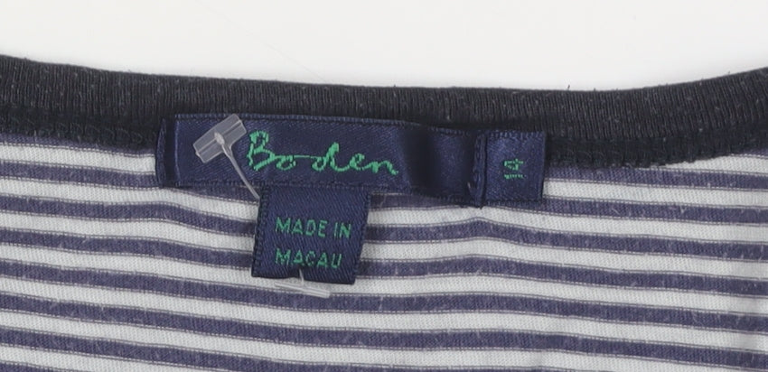Boden Women's Blue Striped Henley Long Sleeve T-Shirt