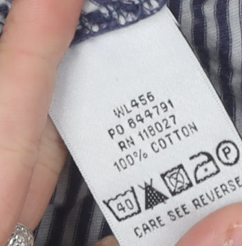 Boden Women's Blue Striped Henley Long Sleeve T-Shirt