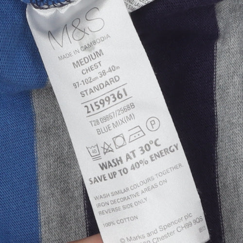Marks and Spencer Men's Blue Striped Polo M