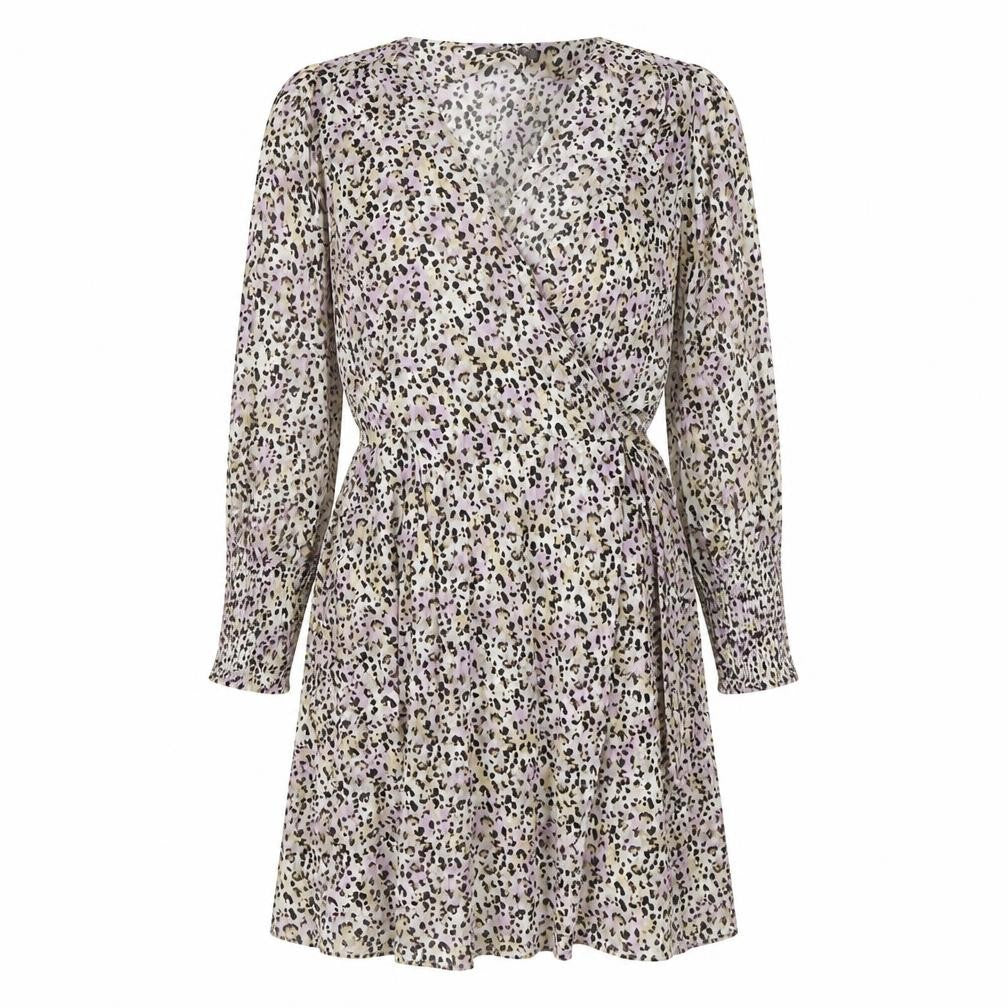 Front view of LCW Vision Women's Animal Print Wrap Dress M
