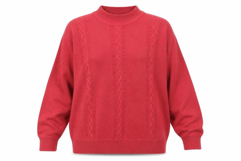 Front view of Berkertex Women's Red Cable-Knit jumper, size 10/12