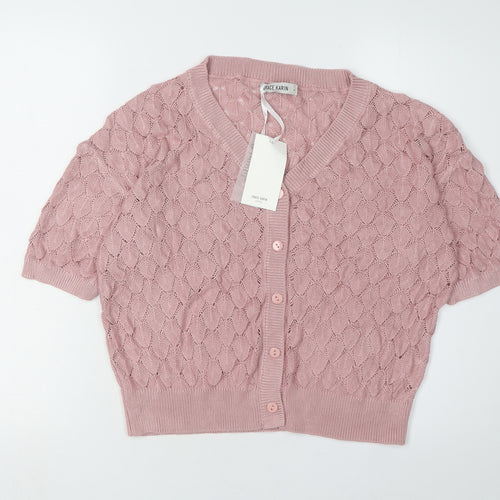 Grace Karin Women's Pink V-Neck Cardigan L