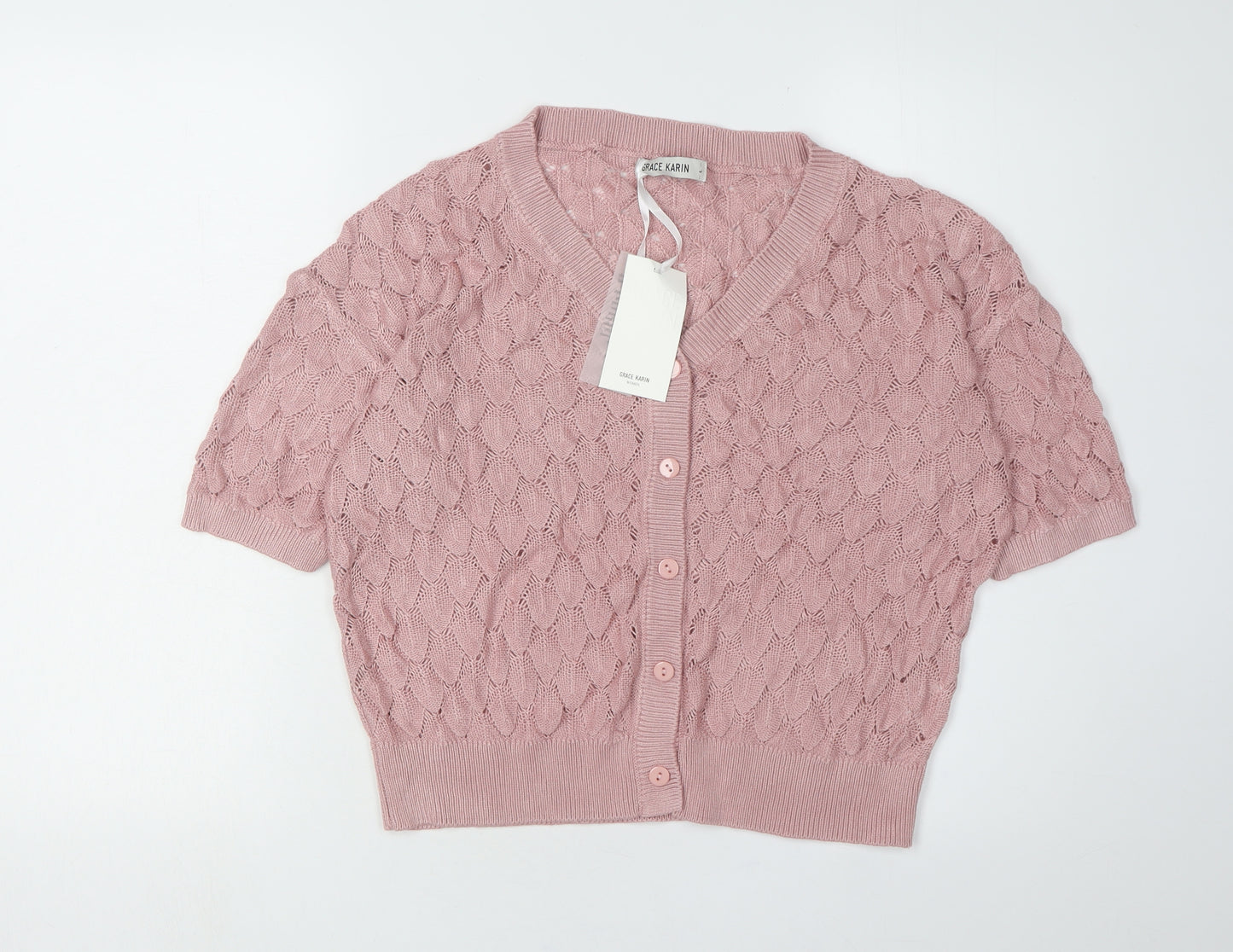 Grace Karin Women's Pink V-Neck Cardigan L