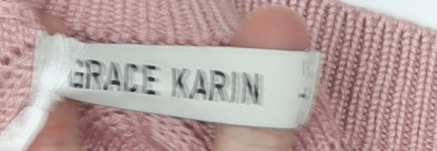 Grace Karin Women's Pink V-Neck Cardigan L