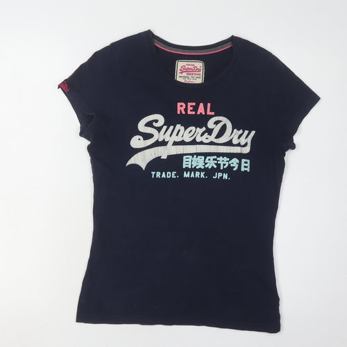 Superdry Women's Blue T-Shirt, Medium, Cotton, Casual
