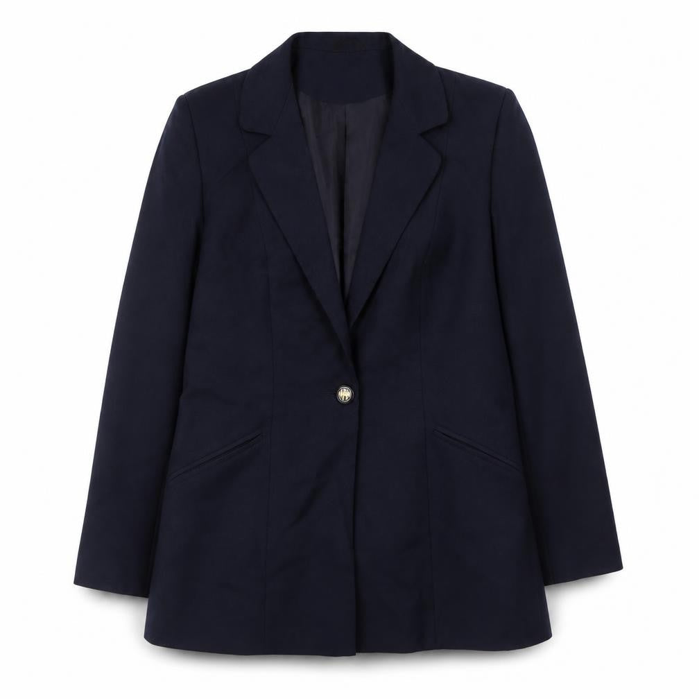 Front view of Berketex Women's Blue Blazer, size 12, Single-Breasted