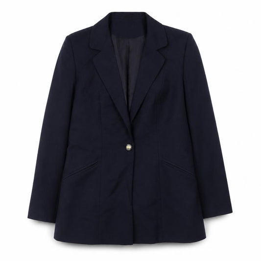 Front view of Berketex Women's Blue Blazer, size 12, Single-Breasted