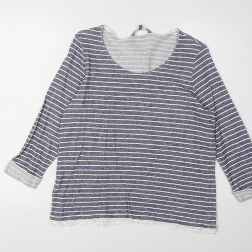 Laura Ashley Women's Blue Striped 3/4 Sleeve Top UK 16