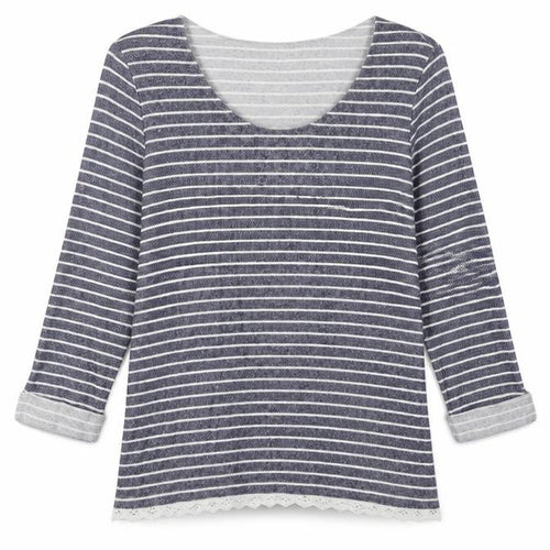 Laura Ashley Women's Blue Striped 3/4 Sleeve Top UK 16