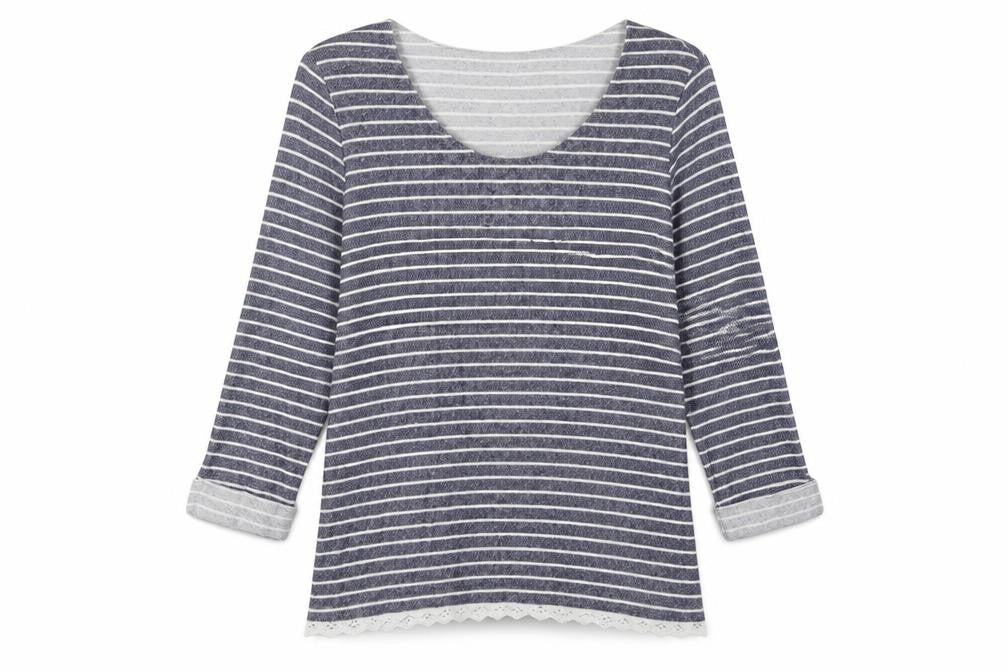Laura Ashley Women's Blue Striped 3/4 Sleeve Top UK 16