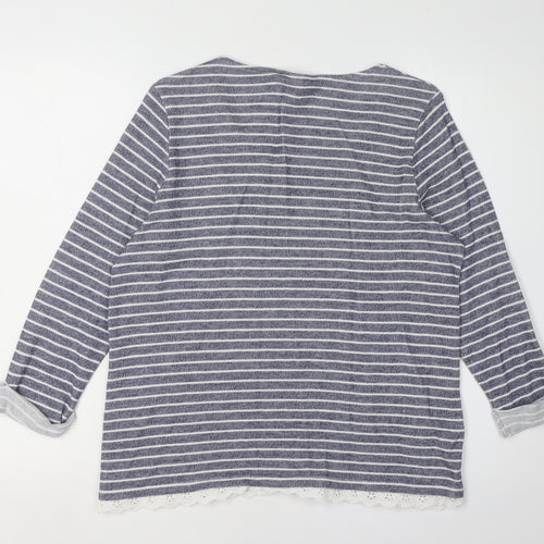 Laura Ashley Women's Blue Striped 3/4 Sleeve Top UK 16