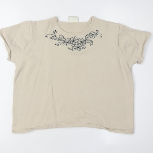 Eastex Women's Beige Embroidered Short Sleeve Top