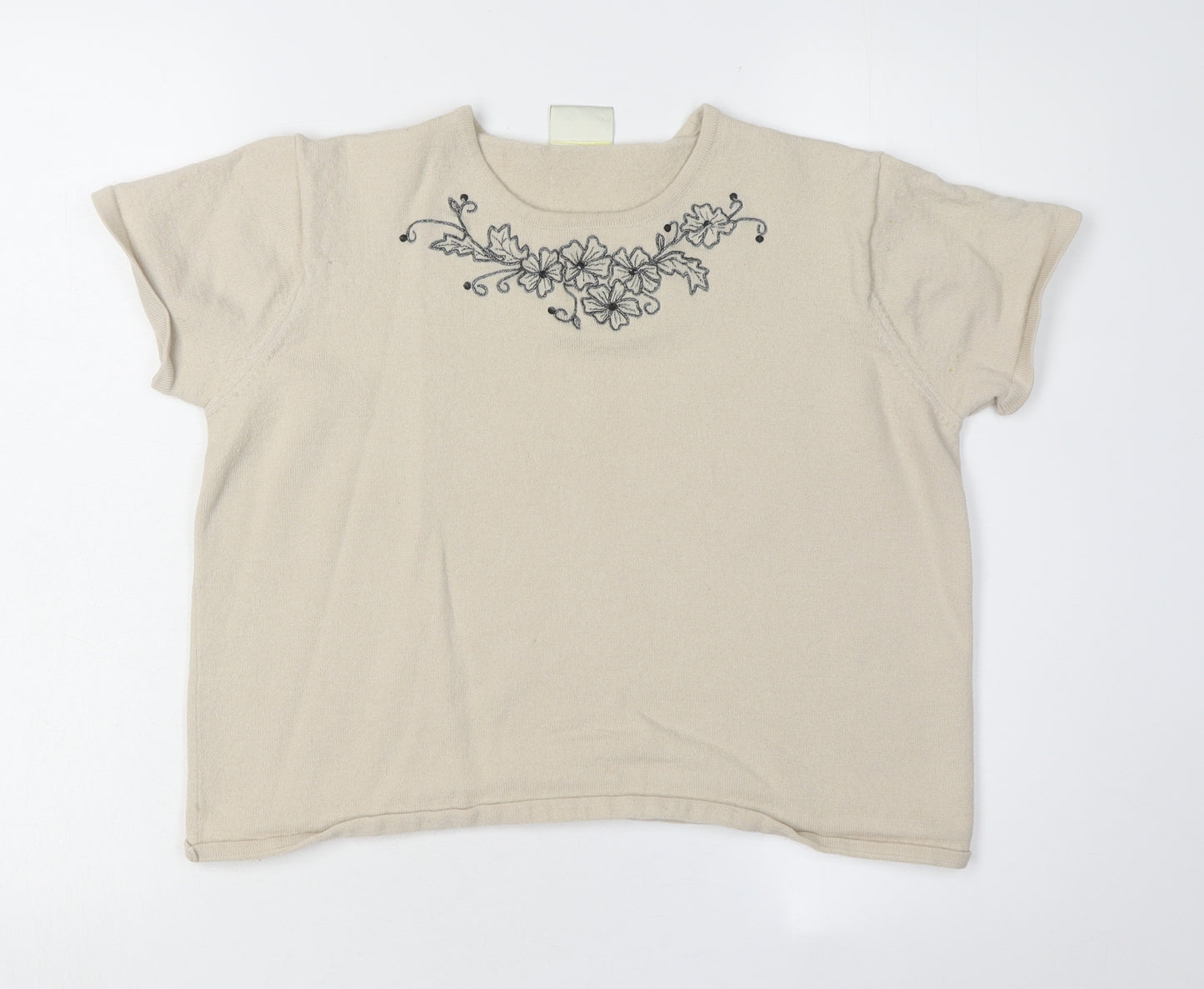 Eastex Women's Beige Embroidered Short Sleeve Top