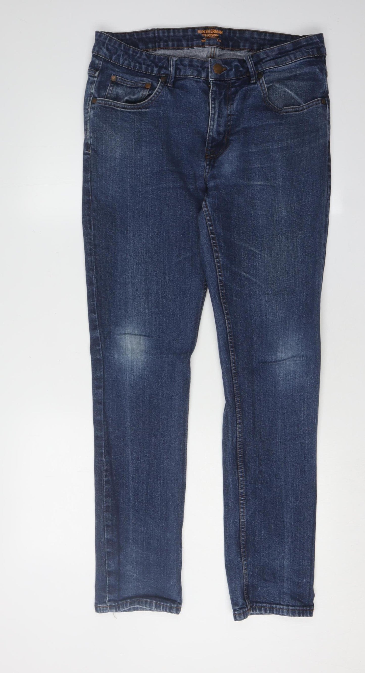 Ben Sherman Men's Blue Straight Fit Jeans, Size 36, Dark Wash