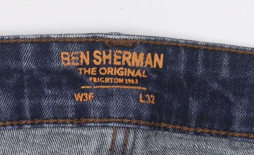 Ben Sherman Men's Blue Straight Fit Jeans, Size 36, Dark Wash