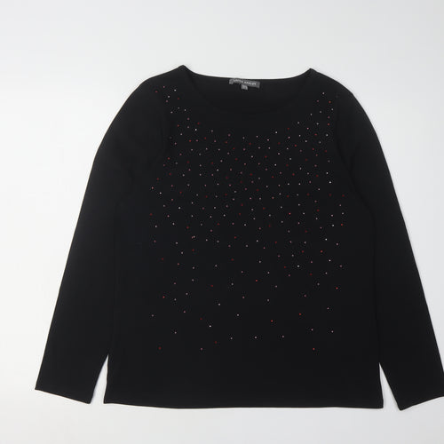 Laura Ashley Women's Black Rhinestone Long Sleeve Top