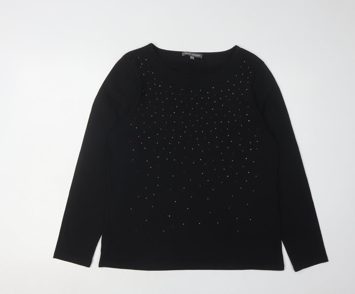 Laura Ashley Women's Black Rhinestone Long Sleeve Top
