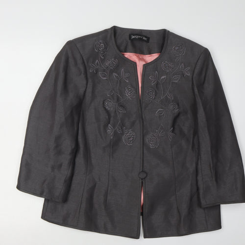 Jacques Vert Women Grey Blazer Size 16 Floral
